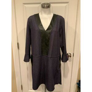 BCBG Max Azria Blue Jean & Vegan Leather Trim "Shirlee" Dress, Size Large